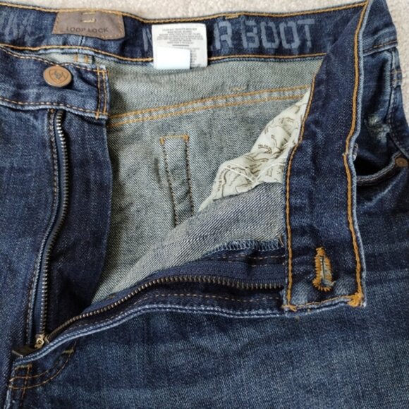 Ariat M4 Jeans Men's Size 38 Relaxed Boot Cut Blue Denim Loop Lock Distressed - Picture 2 of 11